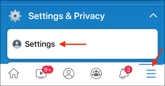 Toque el botón Configuración en el menú de la aplicación de Facebook