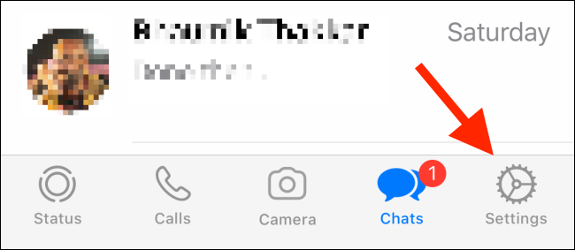 Toque el botón Configuración en WhatsApp en iPhone