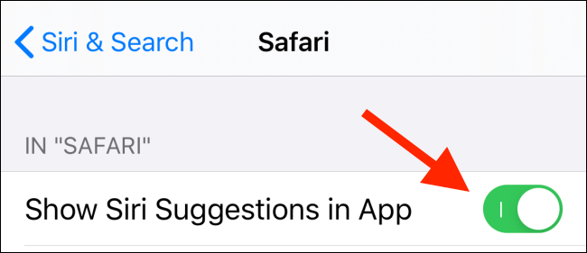 Toque la palanca junto a Mostrar sugerencias de Siri en la aplicación