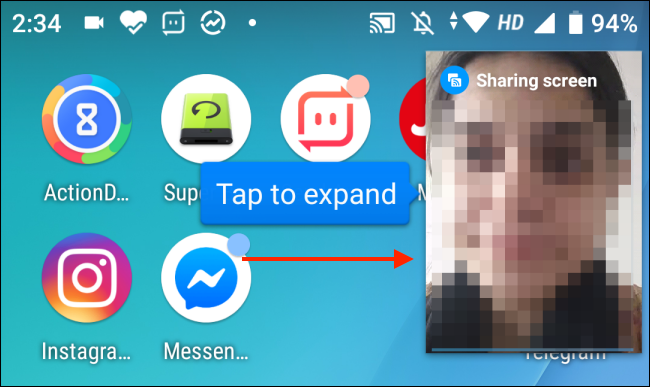 Toque para expandir el menú Imagen en imagen para Facebook Messenger en Android