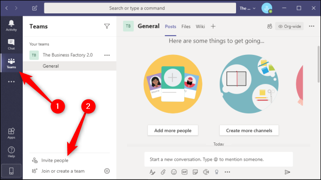Botón de invitación de equipos