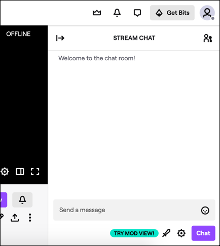 Un ejemplo de la sala de chat de Twitch para un canal en el sitio web de Twitch