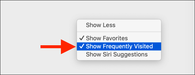 Desmarque la opción Mostrar sitios visitados con frecuencia en Mac