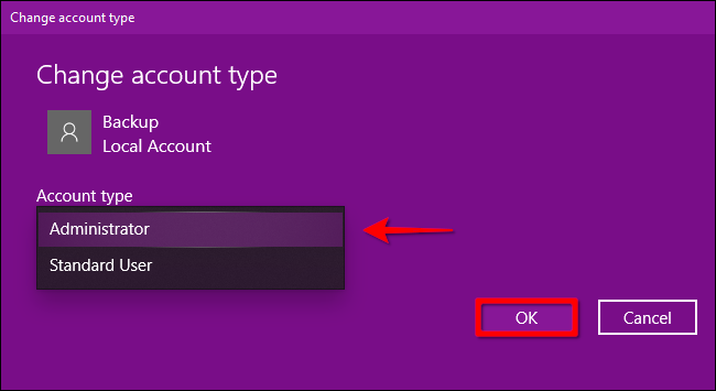 Windows 10 Cambiar el tipo de cuenta, parte 2