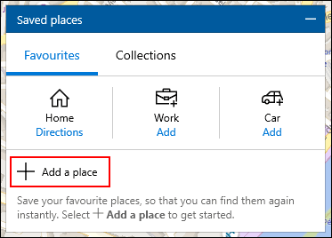 Haga clic en Agregar un lugar en el menú Lugares guardados en Mapas de Windows 10