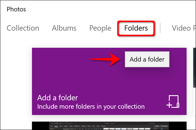 Aplicación de fotos de Windows 10 Agregar carpeta