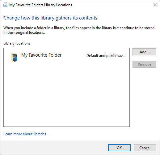 El menú "Administrar ubicaciones de bibliotecas" en el Explorador de archivos de Windows.