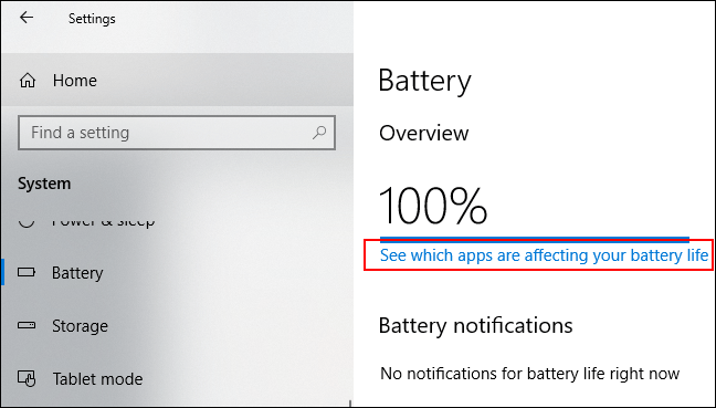 Haga clic en "Ver qué aplicaciones están afectando la duración de la batería".