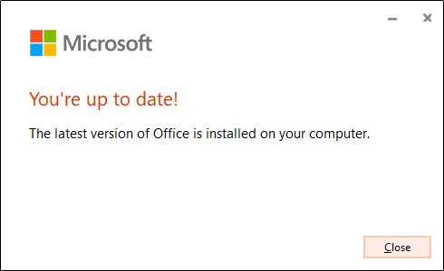 El mensaje "Estás actualizado" confirma que Microsoft Office actualizó correctamente su software.