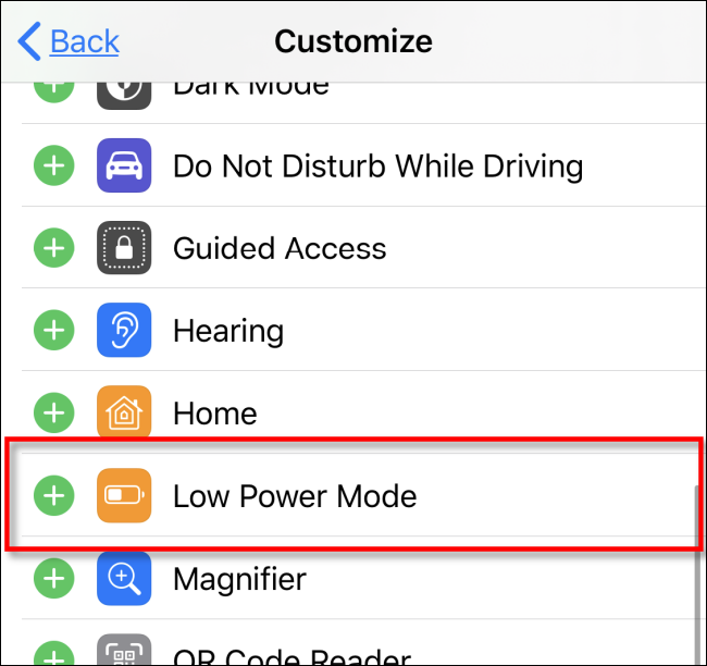 Agregue el modo de bajo consumo al Centro de control en iOS iPadOS