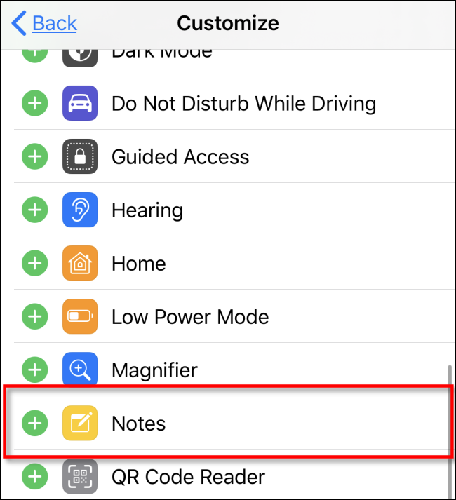 Agregar notas al Centro de control en iOS