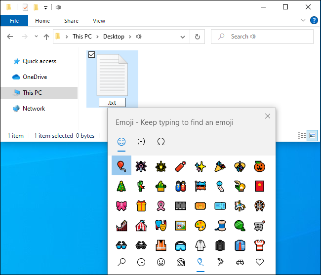 Agregar un emoji a un nombre de archivo en Windows 10 usando el Explorador de archivos.