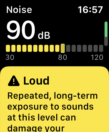 Una alerta de monitoreo de ruido en watchOS 6.