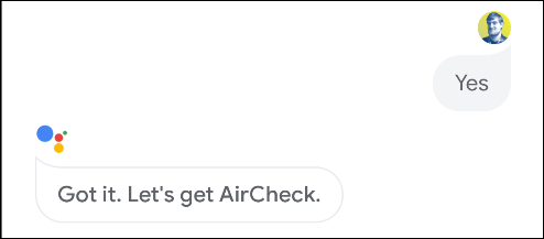 acción aircheck del asistente de google