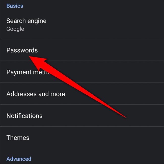 Contraseñas de clic de Android Google Chrome