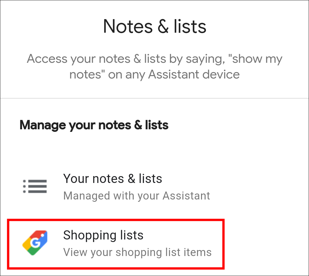 Lista de compras del Asistente de Google