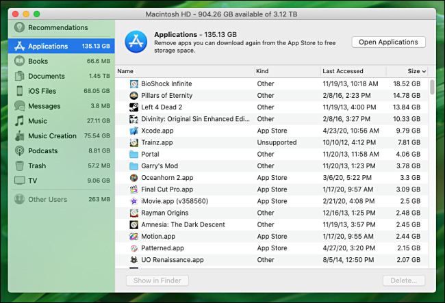 Uso del disco de la aplicación en macOS Catalina