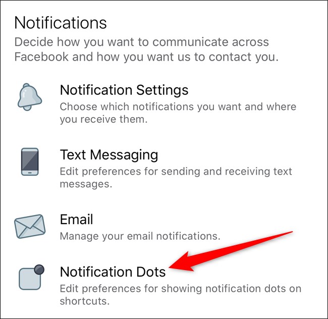Aplicación de Facebook para iPhone de Apple Seleccionar puntos de notificación