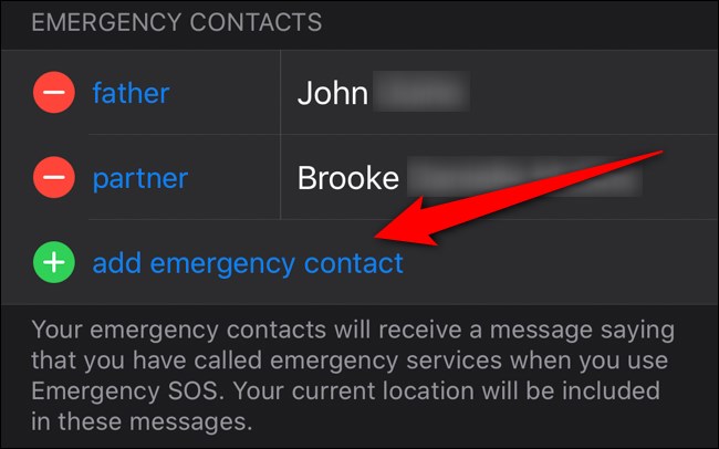 Aplicación Apple iPhone Health Seleccione Agregar contacto de emergencia