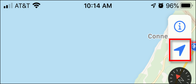 Presione la flecha de navegación en Apple Maps en iPhone.