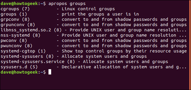 resultados apropiados para el grupo en una ventana de terminal