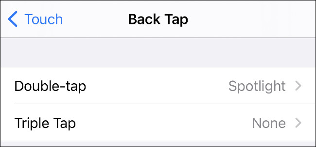 El menú "Back Tap" en iOS 14.