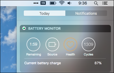 centro de notificaciones del monitor de batería