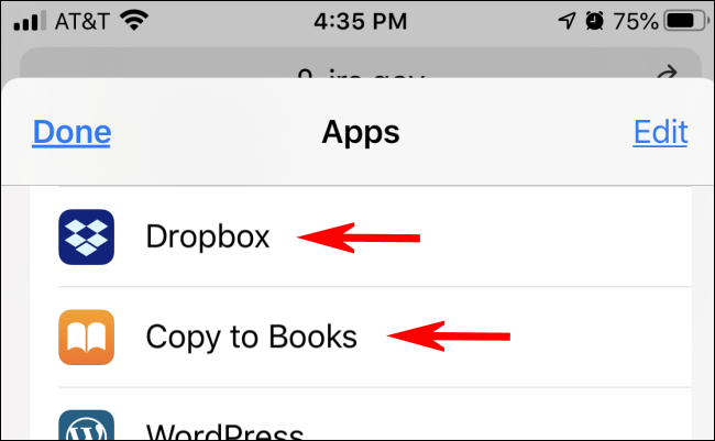 Elegir guardar un archivo PDF en Dropbox o Libros