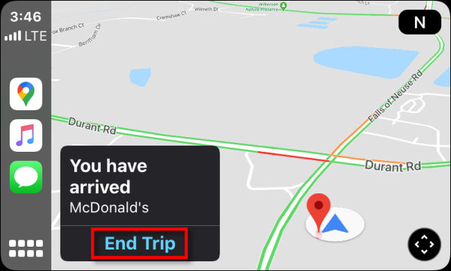 Toque "Finalizar viaje" una vez que haya llegado a su destino en Google Maps en CarPlay a través de iPhone.