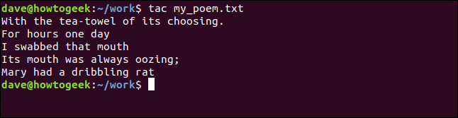 my_poem.txt enumerado en orden inverso en una ventana de terminal