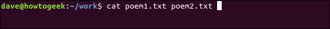 cat poem1.txt poem2.txt en una ventana de terminal