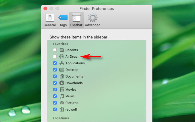 En la sección "Barra lateral" de las preferencias del Finder, marca la casilla junto a "AirDrop" en Mac.