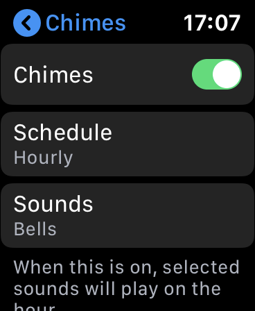 El menú "Campanas" en el Apple Watch.