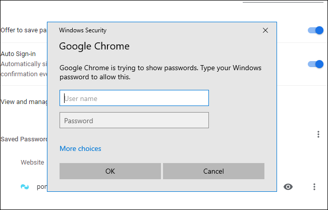 El cuadro de diálogo "Seguridad de Windows" para Google Chrome.