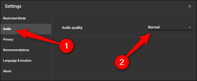 Haga clic en la pestaña "Audio" y luego seleccione el menú desplegable de calidad de audio