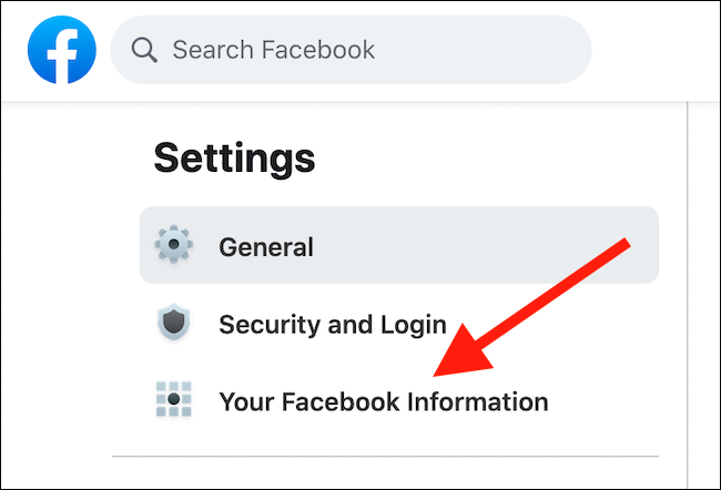Haz clic en la opción "Tu información de Facebook".
