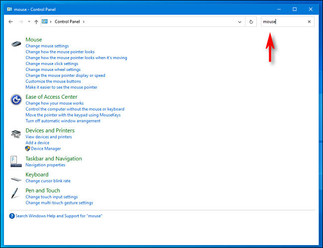 Haga clic en la barra de búsqueda del Panel de control y escriba su búsqueda en Windows 10.
