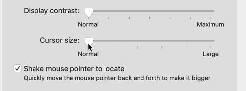 Una animación que muestra el control deslizante "Tamaño del cursor" moviéndose a "Grande" en la configuración de "Pantalla". 