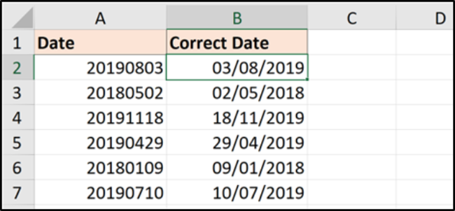 Usando la fórmula FECHA con números de 8 dígitos