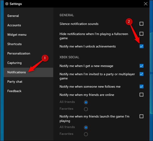 Deshabilitar las notificaciones de logros de Xbox en Windows 10.