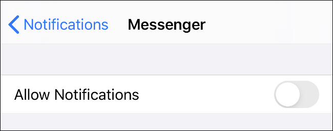 La opción "Notificaciones" para Messenger en iOS.
