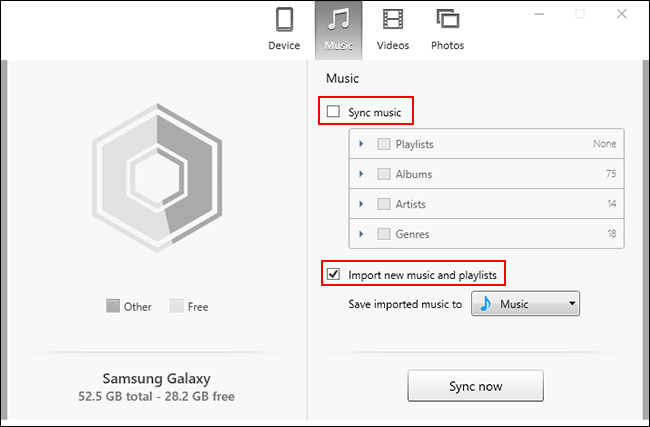 Haga clic en las casillas de verificación Sincronizar música e Importar nueva música y listas de reproducción en el software doubleTwist Sync