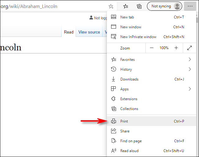 Seleccione Imprimir en Microsoft Edge