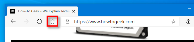 El icono de la página de inicio en la barra de herramientas de Edge.