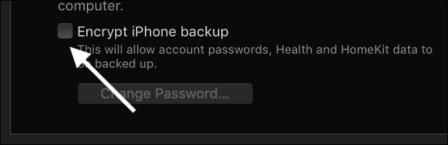 Haz clic en la casilla junto a "Cifrar copia de seguridad de iPhone".