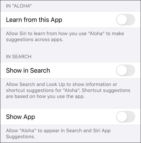 Excluir una aplicación de las sugerencias de Siri y los resultados de la búsqueda