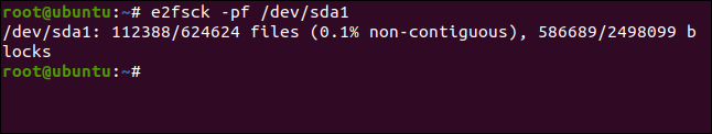 e2fsck -pf / dev / sda1 en una ventana de terminal