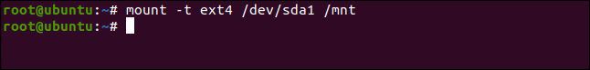 montar -t ext4 / dev / sda1 / mnt en una ventana de terminal