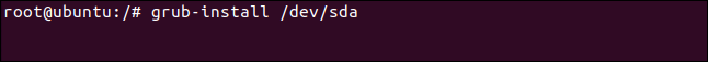 grub-install / dev / sda en una ventana de terminal