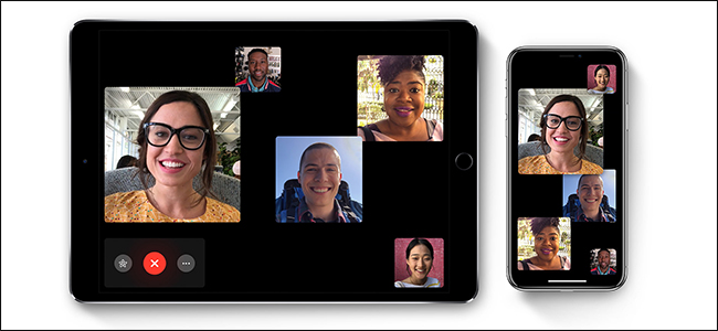 Smartphone y tableta con chat de video grupal activo